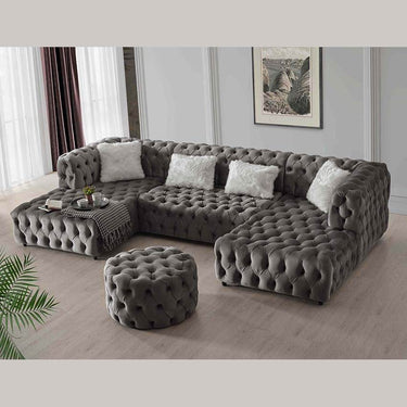 Luxury U-Shaped Rocky Chesterfield Dark Grey Velvet Corner Sofa - Elegant Comfort & Style - UK Luxury Furniture